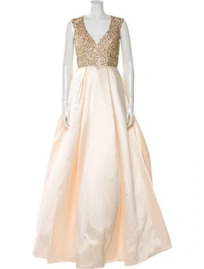 Pre-owned Mac Duggal V-neck Long Dress In Neutral