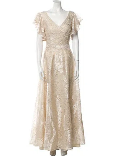 Pre-owned Mac Duggal V-neck Long Dress In Neutral