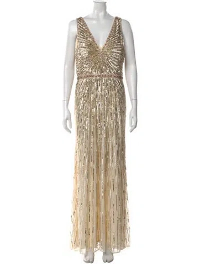 Pre-owned Mac Duggal V-neck Long Dress In Neutral