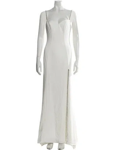 Pre-owned Mac Duggal V-neck Long Dress In Neutral