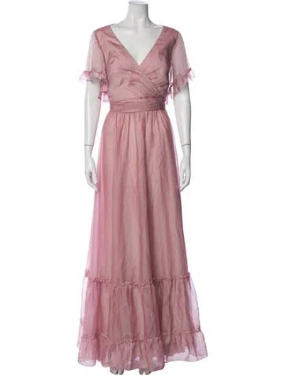 Pre-owned Mac Duggal V-neck Long Dress In Neutral