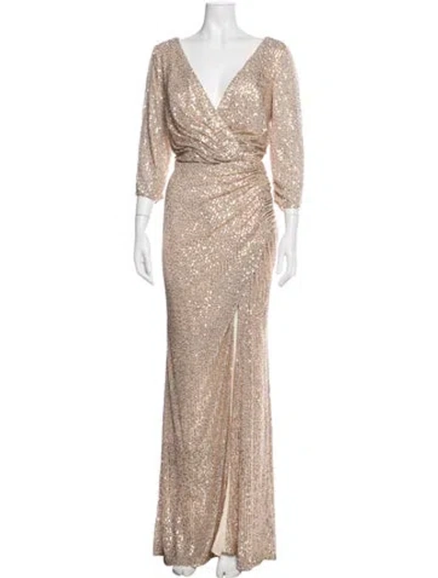 Pre-owned Mac Duggal V-neck Long Dress In Neutral