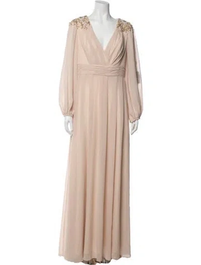 Pre-owned Mac Duggal V-neck Long Dress In Neutrals