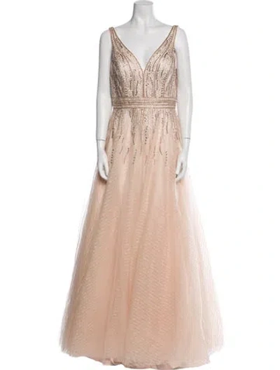 Pre-owned Mac Duggal V-neck Long Dress In Orange