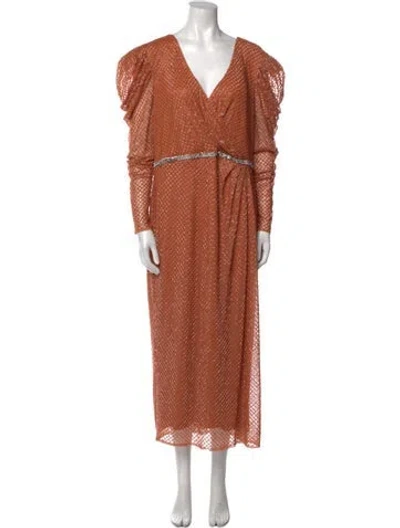 Pre-owned Mac Duggal V-neck Long Dress In Orange