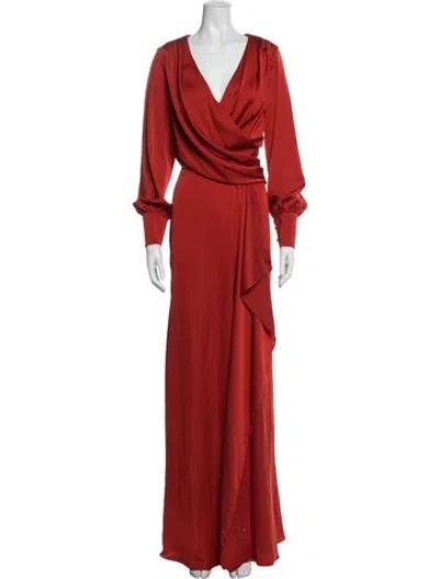 Pre-owned Mac Duggal V-neck Long Dress In Orange
