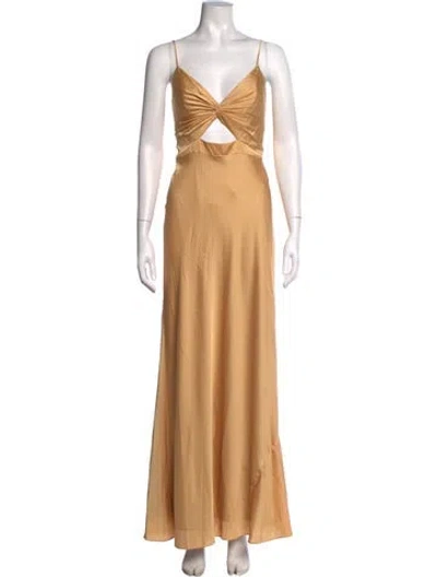 Pre-owned Mac Duggal V-neck Long Dress In Orange