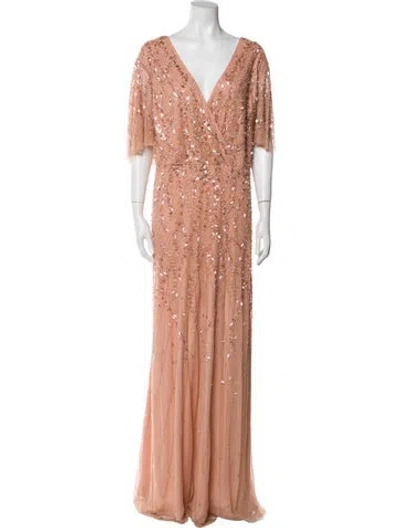 Pre-owned Mac Duggal V-neck Long Dress In Pink