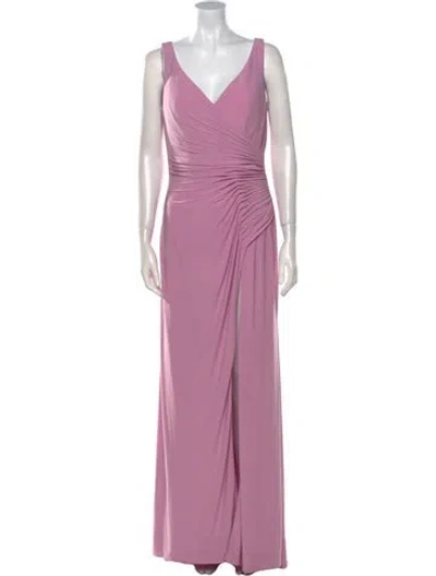 Pre-owned Mac Duggal V-neck Long Dress In Pink