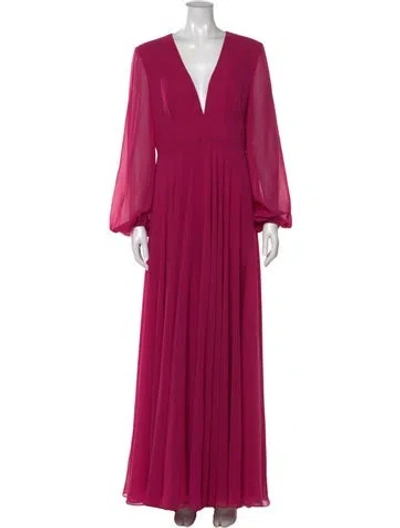 Pre-owned Mac Duggal V-neck Long Dress In Pink