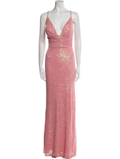 Pre-owned Mac Duggal V-neck Long Dress In Pink