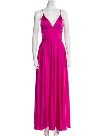 Pre-owned Mac Duggal V-neck Long Dress In Pink