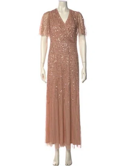 Pre-owned Mac Duggal V-neck Long Dress In Pink