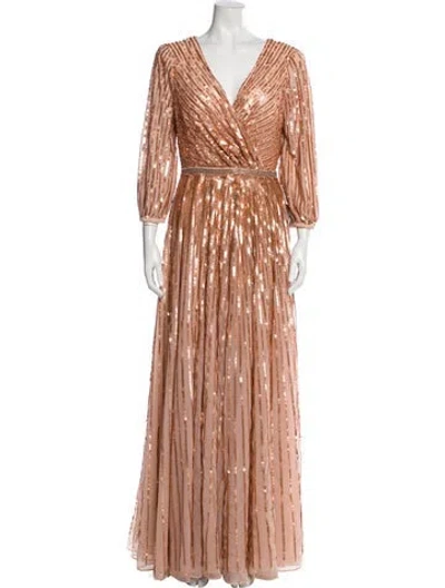 Pre-owned Mac Duggal V-neck Long Dress In Pink