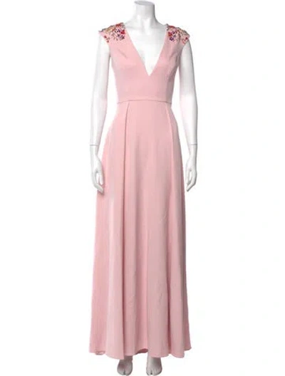 Pre-owned Mac Duggal V-neck Long Dress In Pink