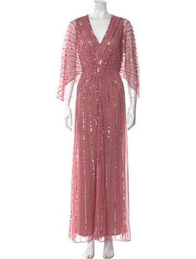 Pre-owned Mac Duggal V-neck Long Dress In Pink