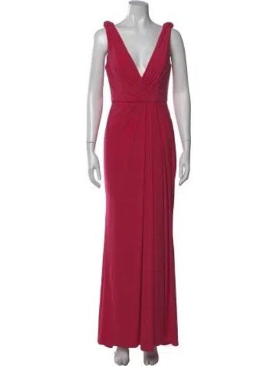 Pre-owned Mac Duggal V-neck Long Dress In Pink