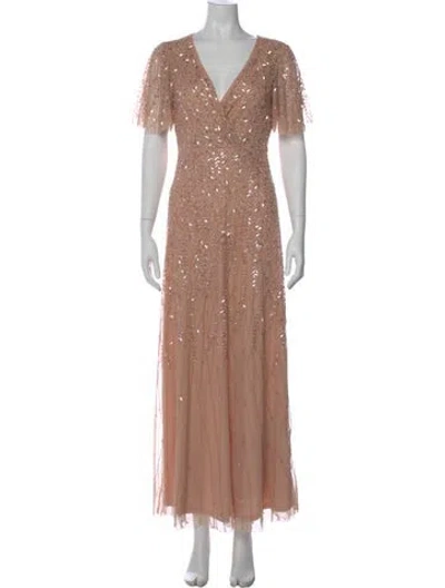 Pre-owned Mac Duggal V-neck Long Dress In Pink