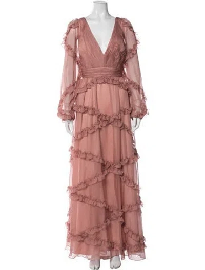 Pre-owned Mac Duggal V-neck Long Dress In Pink