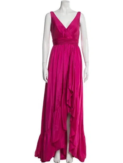 Pre-owned Mac Duggal V-neck Long Dress In Pink