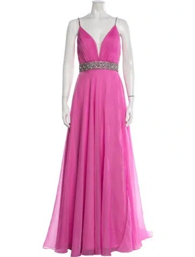 Pre-owned Mac Duggal V-neck Long Dress In Pink