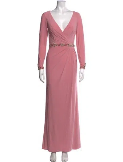Pre-owned Mac Duggal V-neck Long Dress In Pink