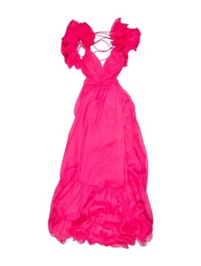 Pre-owned Mac Duggal V-neck Long Dress In Pink