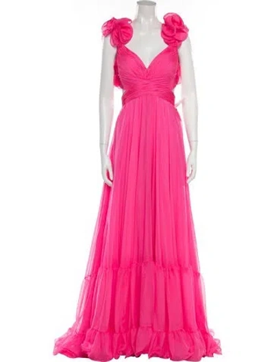Pre-owned Mac Duggal V-neck Long Dress In Pink
