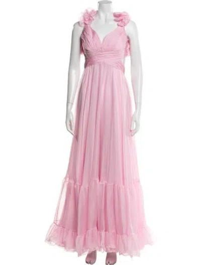 Pre-owned Mac Duggal V-neck Long Dress In Pink