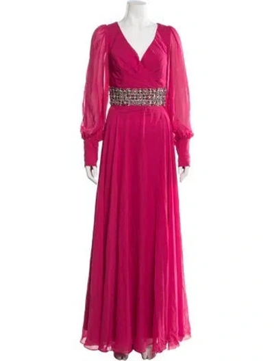 Pre-owned Mac Duggal V-neck Long Dress In Pink