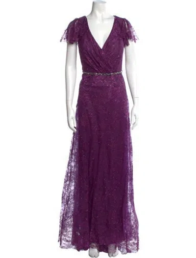 Pre-owned Mac Duggal V-neck Long Dress In Purple