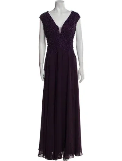 Pre-owned Mac Duggal V-neck Long Dress In Purple