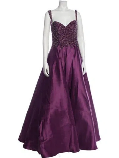 Pre-owned Mac Duggal V-neck Long Dress In Purple