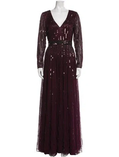 Pre-owned Mac Duggal V-neck Long Dress In Purple