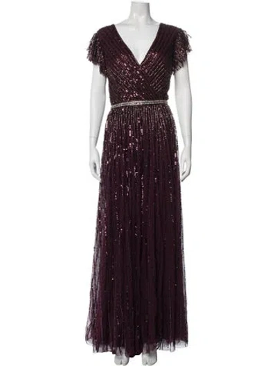 Pre-owned Mac Duggal V-neck Long Dress In Purple