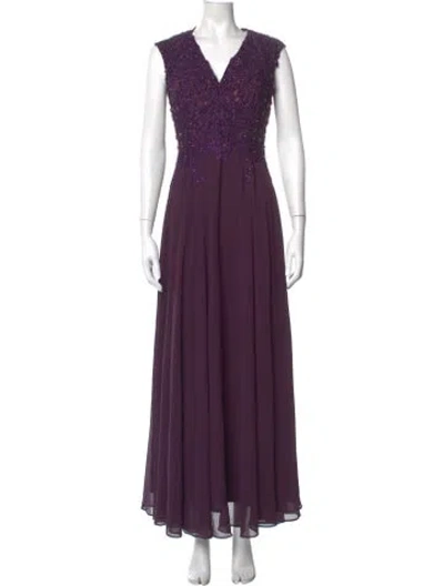 Pre-owned Mac Duggal V-neck Long Dress In Purple