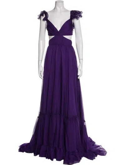 Pre-owned Mac Duggal V-neck Long Dress In Purple