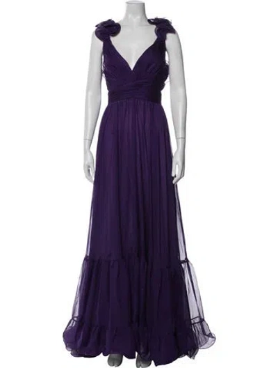 Pre-owned Mac Duggal V-neck Long Dress In Purple