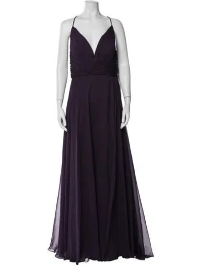 Pre-owned Mac Duggal V-neck Long Dress In Purple