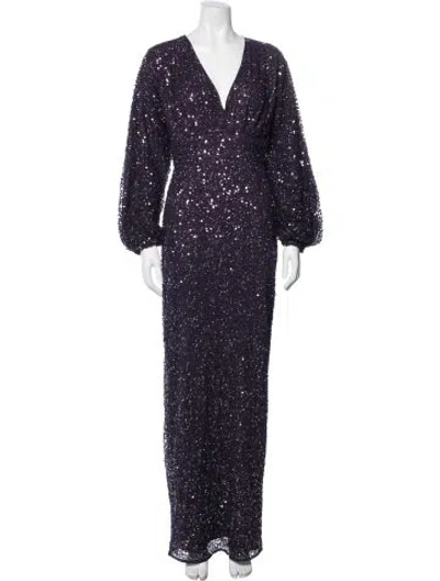 Pre-owned Mac Duggal V-neck Long Dress In Purple