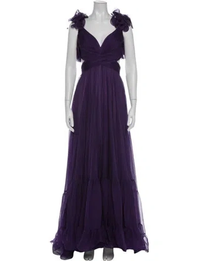 Pre-owned Mac Duggal V-neck Long Dress In Purple
