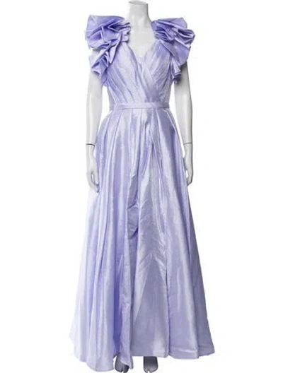 Pre-owned Mac Duggal V-neck Long Dress In Purple