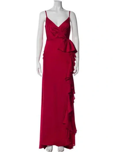 Pre-owned Mac Duggal V-neck Long Dress In Red