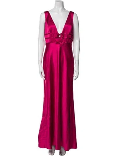 Pre-owned Mac Duggal V-neck Long Dress In Red
