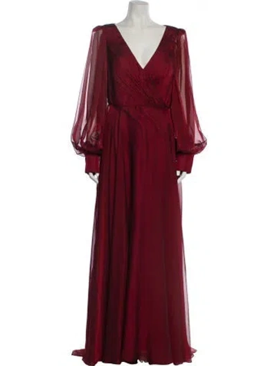 Pre-owned Mac Duggal V-neck Long Dress In Red