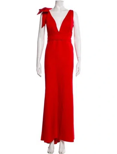 Pre-owned Mac Duggal V-neck Long Dress In Red