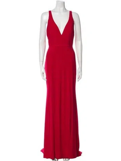 Pre-owned Mac Duggal V-neck Long Dress In Red