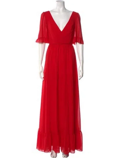 Pre-owned Mac Duggal V-neck Long Dress In Red