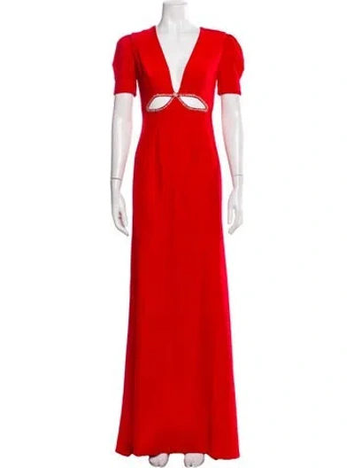 Pre-owned Mac Duggal V-neck Long Dress In Red