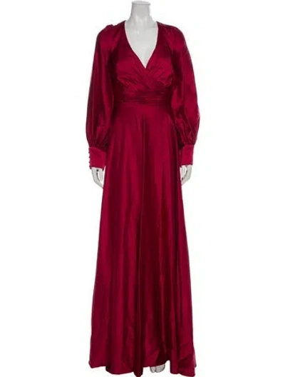 Pre-owned Mac Duggal V-neck Long Dress In Red